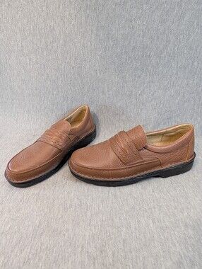 Hush Puppies Euro-Fit Leather Loafers Men's 40 Brown Slip On